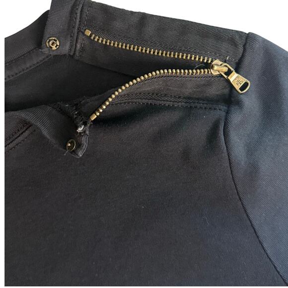 Lauren Ralph Lauren Black Long Sleeve Top XS Zip Shoulder Chic Minimalist - Picture 4 of 6